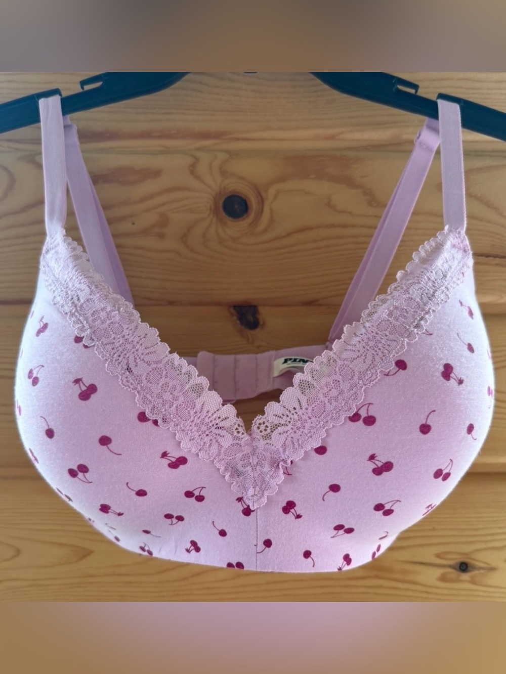 Victoria's Secret Pink Lace Trim Cherry Print Bra